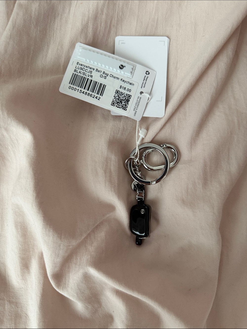 Lululemon Black Silver Bag Charm Keychain